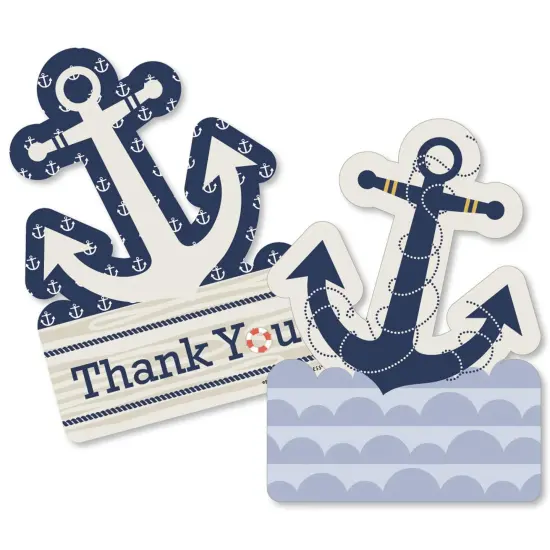 Big Dot of Happiness Ahoy - Nautical - Shaped Thank You Cards - Baby Shower or Birthday Party Thank You Note Cards with Envelopes - Set of 12 {1}