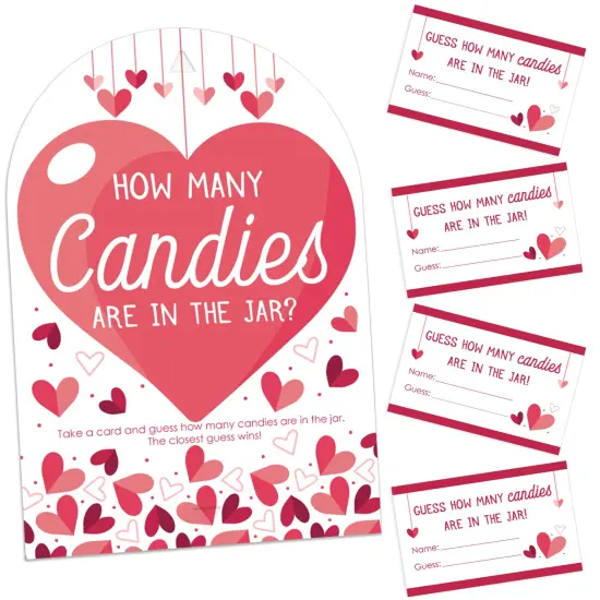 Big Dot of Happiness Happy Galentine's Day - How Many Candies Valentine's Day Party Game - 1 Stand and 40 Cards - Candy Guessing Game {1}