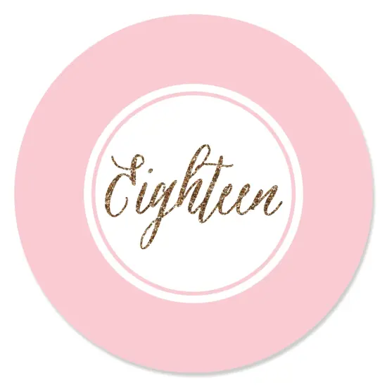 Big Dot of Happiness Chic 18th Birthday - Pink and Gold - Birthday Party Circle Sticker Labels - 24 Count {1}