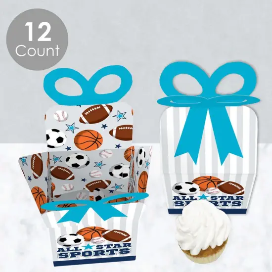 Big Dot of Happiness Go, Fight, Win - Sports - Square Favor Gift Boxes - Baby Shower or Birthday Party Bow Boxes - Set of 12 {4}