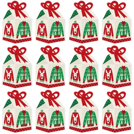 Big Dot of Happiness Ugly Sweater - Square Favor Gift Boxes - Holiday and Christmas Party Bow Boxes - Set of 12 {6}