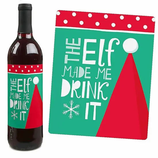 Big Dot of Happiness Elf Squad - Elf Christmas Party Decorations for Women and Men - Wine Bottle Label Stickers - Set of 4 {7}