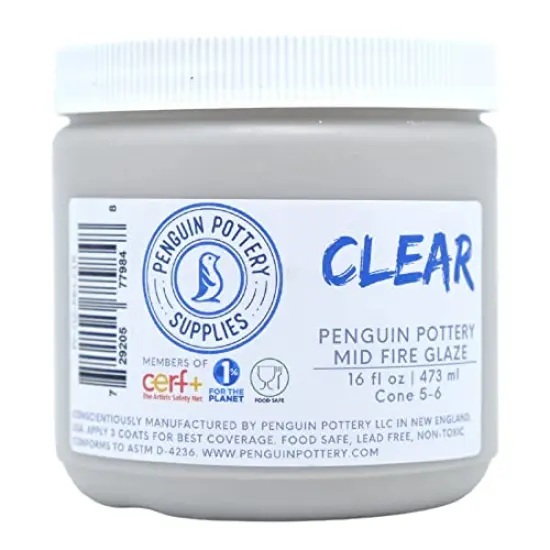 Penguin Pottery - Clear Glaze - Mid Fire Glaze Cone 6 for Mid Fire Clay, High Fire Clay - (1 Pint | 16 oz | 473 ml) {4}