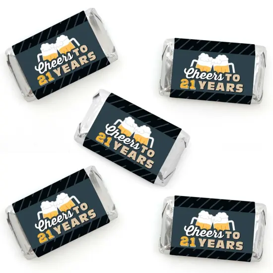 Big Dot of Happiness Cheers and Beers to 21 Years - Mini Candy Bar Wrapper Stickers - 21st Birthday Party Small Favors - 40 Count {1}