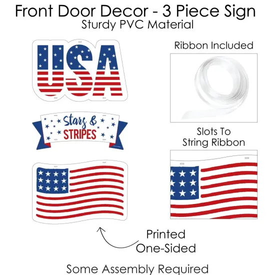 Big Dot of Happiness Stars & Stripes - Hanging Porch Memorial Day, 4th of July and Labor Day Patriotic Outdoor Decor - Front Door Decor - 3 Piece Sign {6}
