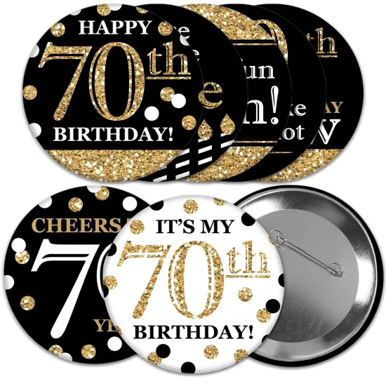 Big Dot of Happiness Adult 70th Birthday - Gold - 3 inch Birthday Party Badge - Pinback Buttons - Set of 8 {1}