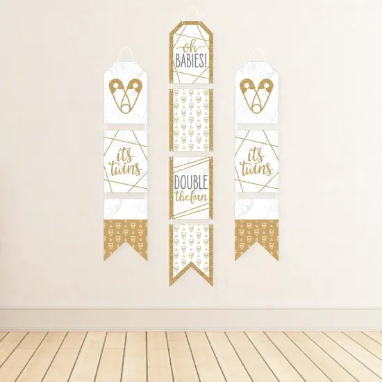 Big Dot of Happiness It's Twins - Hanging Vertical Paper Door Banners - Gold Twins Baby Shower Wall Decoration Kit - Indoor Door Decor {4}