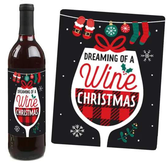 Big Dot of Happiness Christmas Pajamas - Holiday Plaid PJ Party Decorations for Women and Men - Wine Bottle Label Stickers - Set of 4 {7}