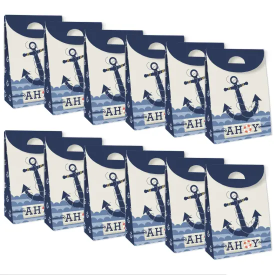 Big Dot of Happiness Ahoy - Nautical - Baby Shower or Birthday Gift Favor Bags - Party Goodie Boxes - Set of 12 {6}