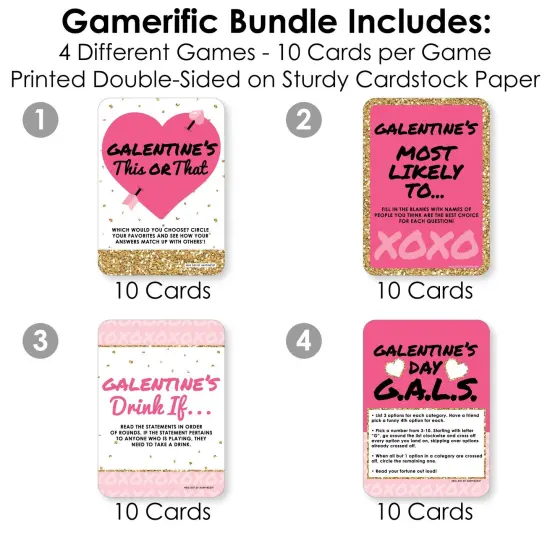 Big Dot of Happiness Be My Galentine - 4 Valentine&rsquo;s Day Party Games - 10 Cards Each - This or That, Most Likely To, Drink If, Gals - Gamerific Bundle {4}