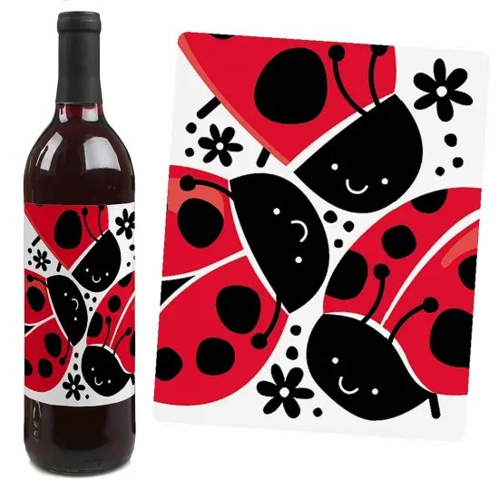Big Dot of Happiness Happy Little Ladybug - Baby Shower or Birthday Party Decorations for Women and Men - Wine Bottle Label Stickers - Set of 4 {5}