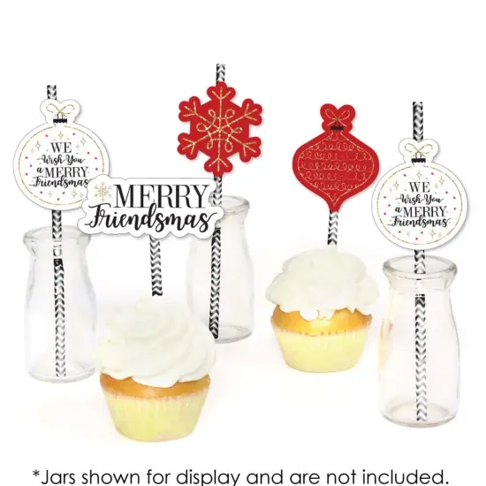 Big Dot of Happiness Red and Gold Friendsmas - Paper Straw Decor - Friends Christmas Party Striped Decorative Straws - Set of 24 {6}