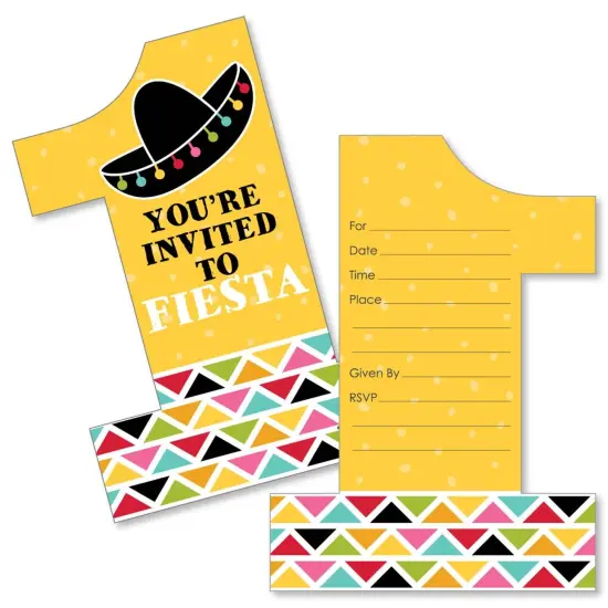 Big Dot of Happiness 1st Birthday Let's Fiesta - Shaped Fill-in Invitations - Fiesta First Birthday Party Invitation Cards with Envelopes - Set of 12 {1}