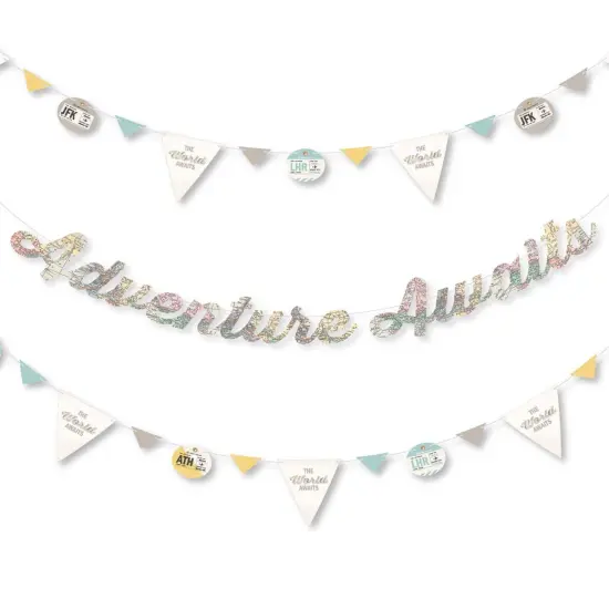 Big Dot of Happiness World Awaits - Travel Themed Party Letter Banner Decoration - 36 Banner Cutouts and Adventure Awaits Banner Letters {1}