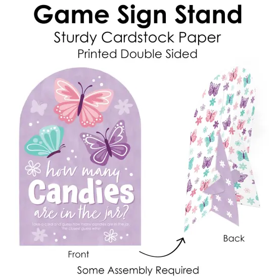 Big Dot of Happiness Beautiful Butterfly - How Many Candies Floral Baby Shower or Birthday Party Game - 1 Stand and 40 Cards - Candy Guessing Game {7}