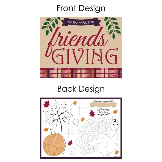 Big Dot of Happiness Friends Thanksgiving Feast - Paper Friendsgiving Party Coloring Sheets - Activity Placemats - Set of 16 {7}