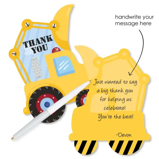 Big Dot of Happiness Construction Truck - Shaped Thank You Cards - Baby Shower or Birthday Party Thank You Note Cards with Envelopes - Set of 12 {3}