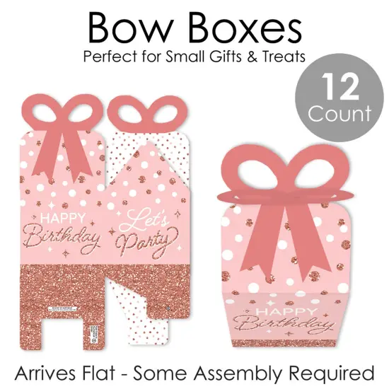 Big Dot of Happiness Pink Rose Gold Birthday - Square Favor Gift Boxes - Happy Birthday Party Bow Boxes - Set of 12 {7}