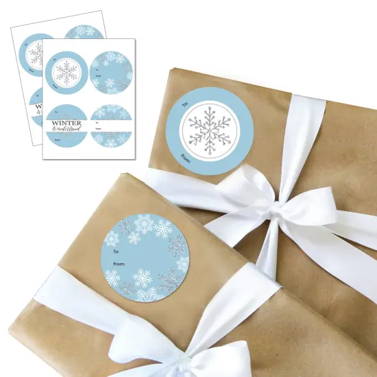 Big Dot of Happiness Winter Wonderland - Round Snowflake Holiday Party and Winter Wedding To and From Gift Tags - Large Stickers - Set of 8 {1}
