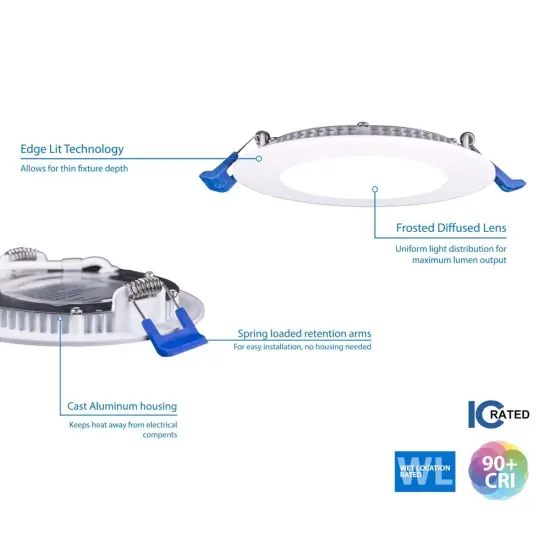 DLE6 Series 6 in. Round White Flat Panel LED Downlight in 4000K Cool White {6}
