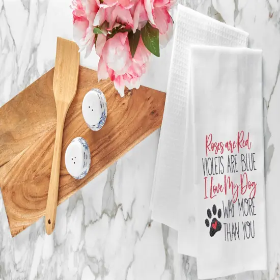 Valentine's Day "Love My Dog More" Pawprint Flour Sack Kitchen Dishtowel {4}