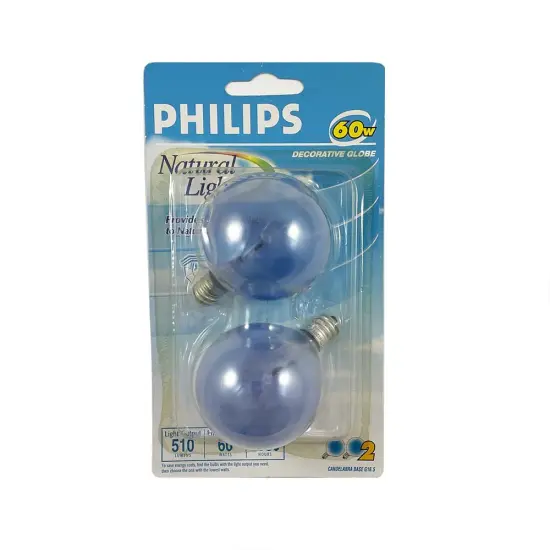 2Pk - Philips 60w G16.5 Globe E12 Candelabra Base Natural Daylight Bulb {3}