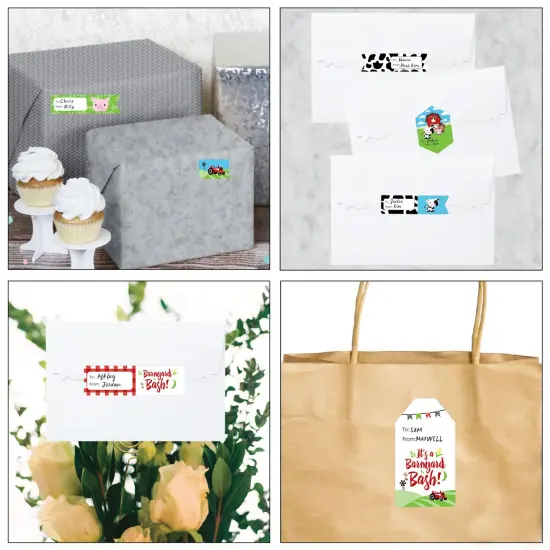 Big Dot of Happiness Farm Animals - Assorted Barnyard Baby Shower or Birthday Party Gift Tag Labels - To and From Stickers - 12 Sheets - 120 Stickers {7}