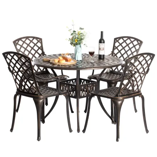 Outdoor and Indoor Bronze Dinning Set 4 Chairs with 1 Table Bistro Patio Cast Aluminum. {1}
