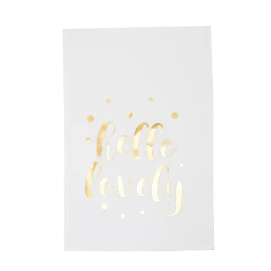 Gold Glamourous Glam "Hello Lovely" Printed Valentine's Day Kitchen Dishtowel {1}