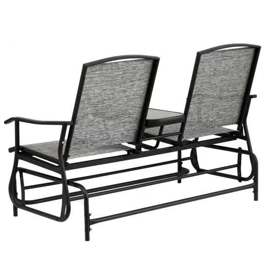 Two Person Outdoor Double Swing Glider Chair Set with Center Tempered Glass Table, Loveseat Lawn Rocker Bench {4}