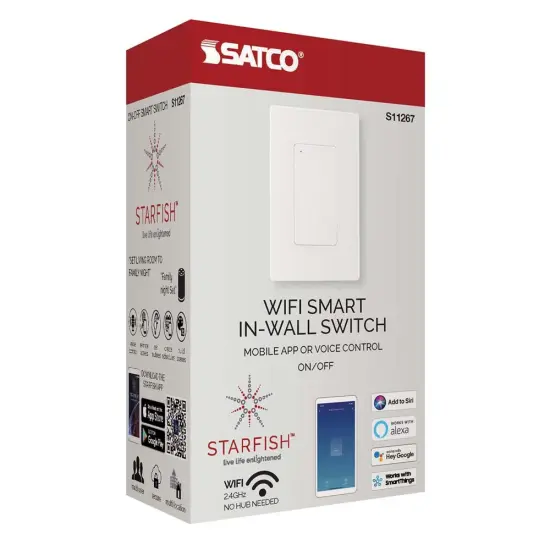Wi-Fi On-Off Light Switch - White Finish - Satco Starfish Smart Technology {3}