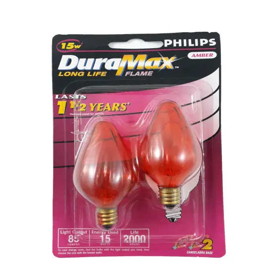 2pk- Philips 15W Amber Decorative Candelabra Incandescent Light Bulb {1}