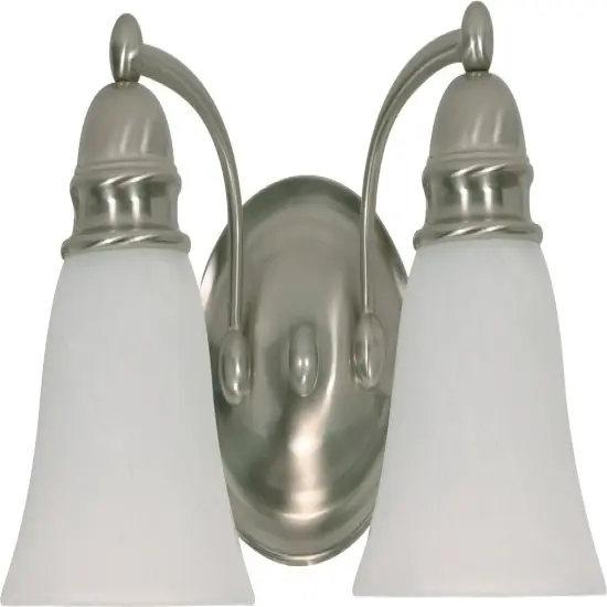 Nuvo 2-Light 15" Vanity Fixture w/ Alabaster Glass Bell Shades in Brushed Nickel {1}