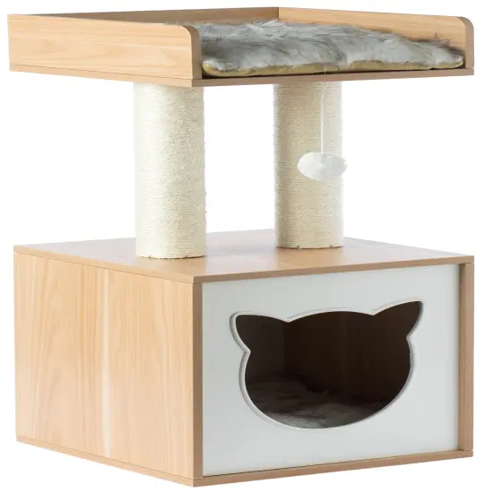 Cat Tree Play House Condo Cube Cave, Platform, Scratcher Post and Ball Toy {3}