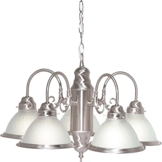 Nuvo 5-Light 22" Chandelier w/ Frosted Ribbed Shades in Brushed Nickel Finish {1}