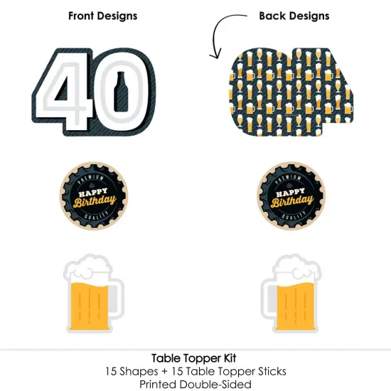 Big Dot of Happiness Cheers and Beers to 40 Years - 40th Birthday Party Centerpiece Sticks - Table Toppers - Set of 15 {6}