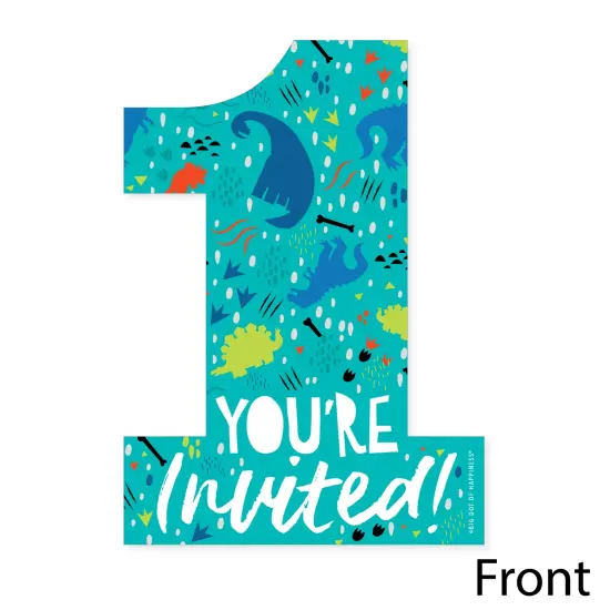 Big Dot of Happiness 1st Birthday Roar Dinosaur - Shaped Fill-In Invites ONEasaurus Dino First Birthday Party Invitation Cards with Envelopes - 12 Ct {4}