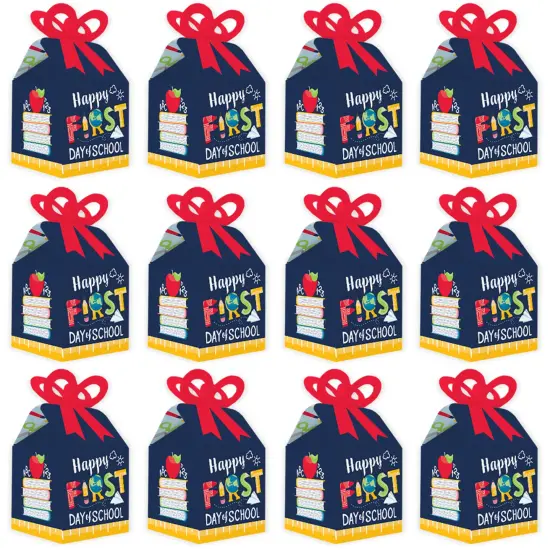Big Dot of Happiness First Day of School - Square Favor Gift Boxes - Back to School Classroom Decorations Bow Boxes - Set of 12 {6}