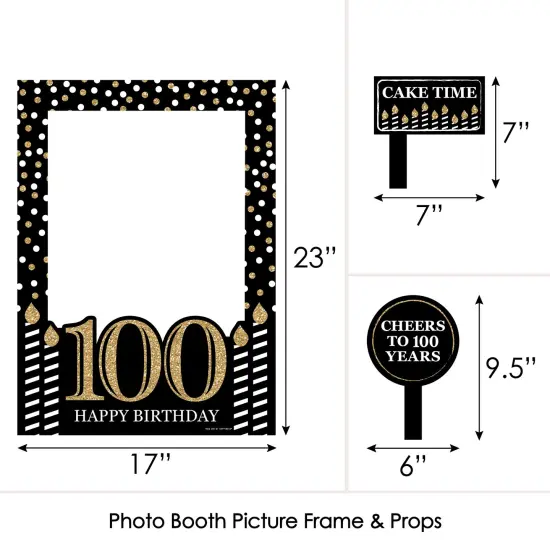 Big Dot of Happiness Adult 100th Birthday - Gold - Birthday Party Selfie Photo Booth Picture Frame & Props - Printed on Sturdy Material {6}