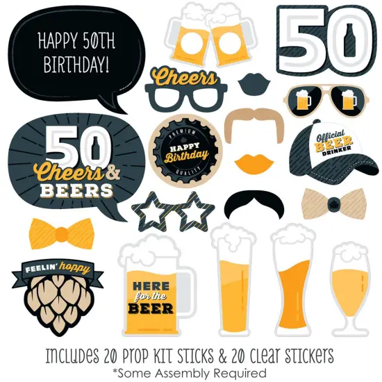 Big Dot of Happiness Cheers and Beers to 50 Years - 50th Birthday Party Photo Booth Props Kit - 20 Count {3}