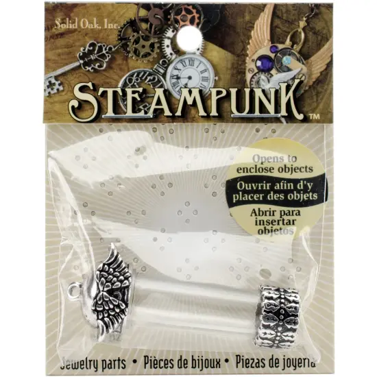 Solid Oak Steampunk Glass Pendant-Vial W/Wings {1}