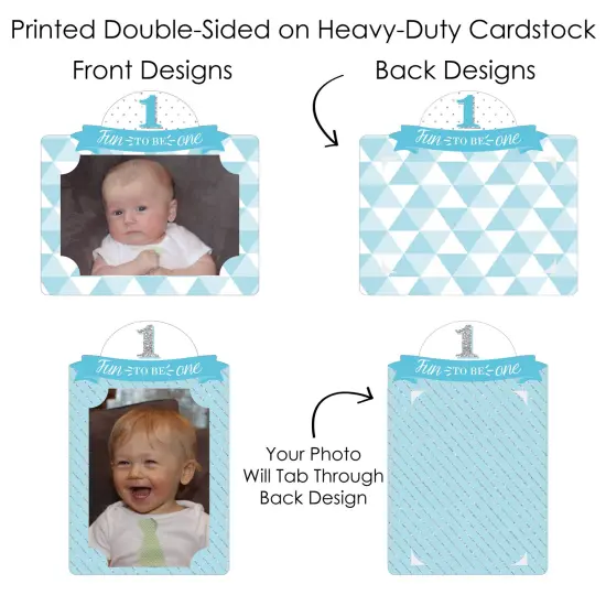 Big Dot of Happiness 1st Birthday Boy - Fun to be One - First Birthday Party Picture Centerpiece Sticks - Photo Table Toppers - 15 Pieces {7}