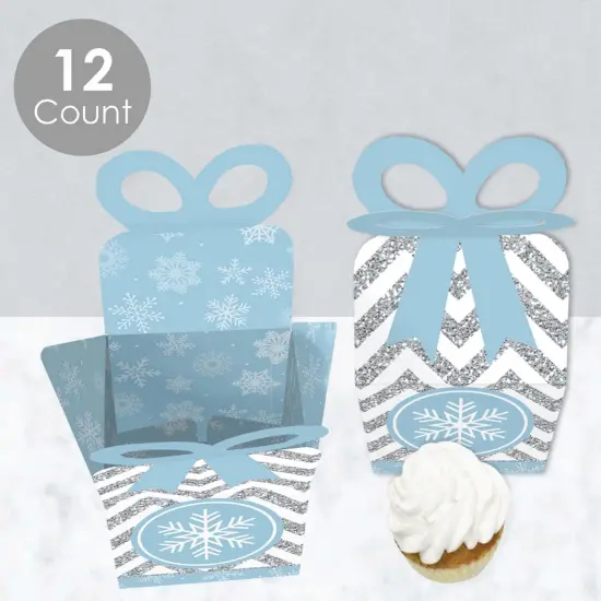 Big Dot of Happiness Winter Wonderland - Square Favor Gift Boxes - Snowflake Holiday Party and Winter Wedding Bow Boxes - Set of 12 {4}