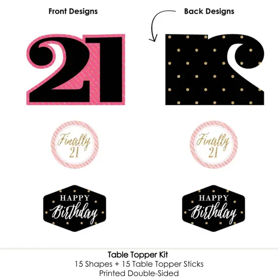 Big Dot of Happiness Finally 21 Girl - 21st Birthday Party Centerpiece Sticks - Table Toppers - Set of 15 {6}