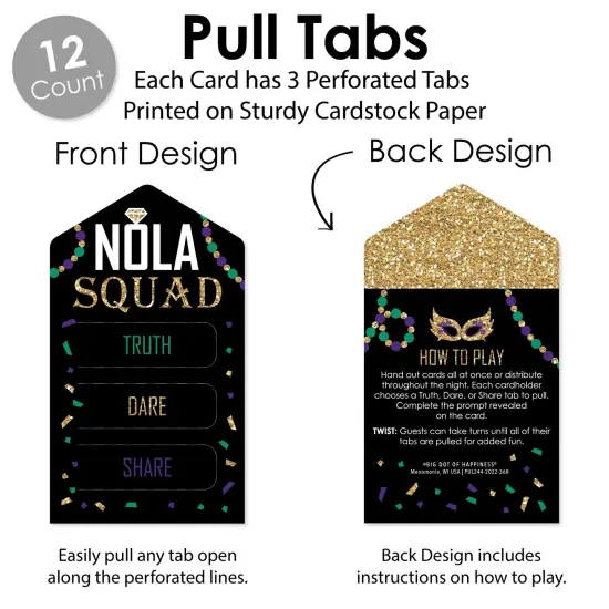 Big Dot of Happiness NOLA Bride Squad - New Orleans Bachelorette Party Game Pickle Cards - Truth, Dare, Share Pull Tabs - Set of 12 {4}