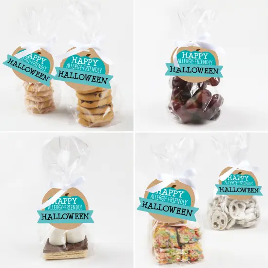 Big Dot of Happiness Teal Pumpkin - Halloween Allergy Friendly Trick or Trinket Clear Goodie Favor Bags - Treat Bags With Tags - Set of 12 {6}