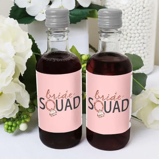 Big Dot of Happiness Bride Squad - Mini Wine & Champagne Bottle Label Stickers - Rose Gold Bridal Shower or Bachelorette Party Favor Gift - Set of 16 {6}