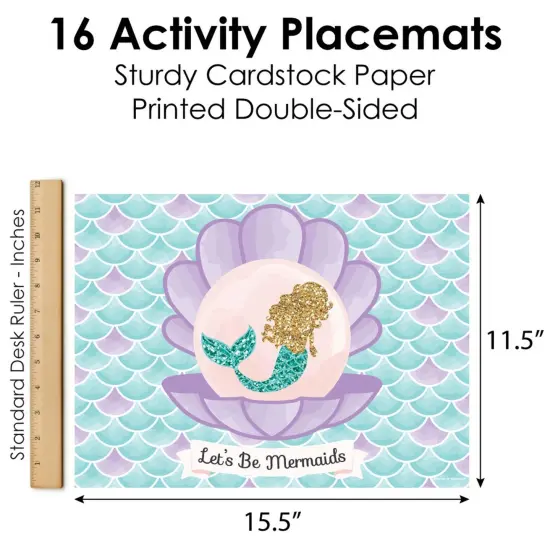 Big Dot of Happiness Let's Be Mermaids - Paper Birthday Party Coloring Sheets - Activity Placemats - Set of 16 {6}