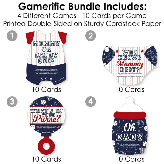 Big Dot of Happiness Batter Up - Baseball - 4 Baby Shower Games - 10 Cards Each - Gamerific Bundle {4}
