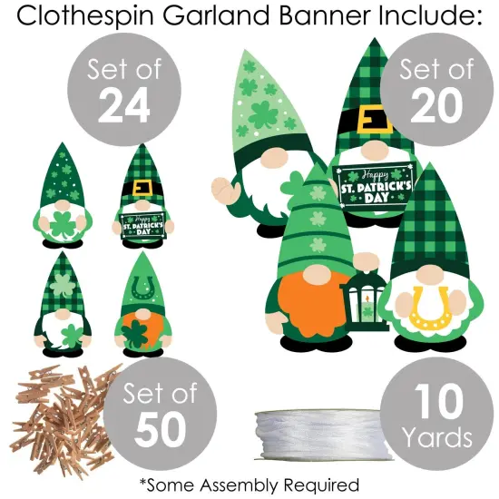Big Dot of Happiness Irish Gnomes - St. Patrick's Day Party DIY Decorations - Clothespin Garland Banner - 44 Pieces {6}